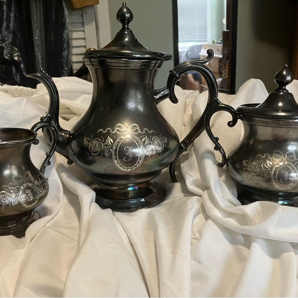 Vintage Benedict Quadruple Silver Plated Teapot, Creamer, and Sugar Bowl